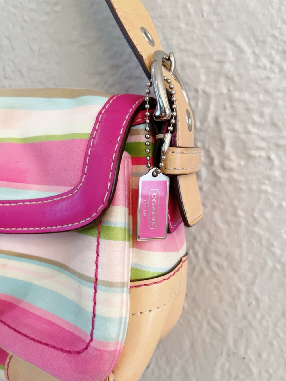 Coach Y2K Pink Stripe Soho Shoulder Bag & Matching Wallet Set Vintage Rare - Picture 9 of 16